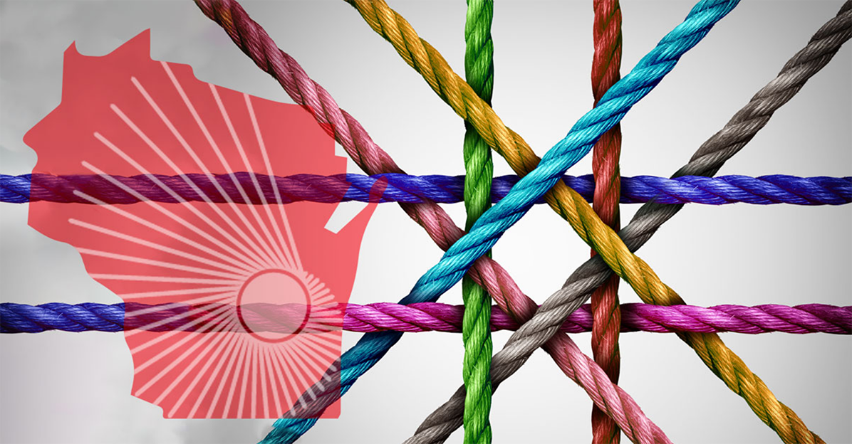 WARF Logo over image of multicolored rope crisscrossed together