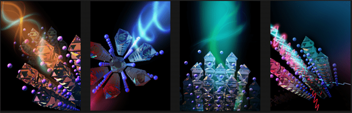 Artist’s rendering of a new material that splits light more dramatically than any other substance