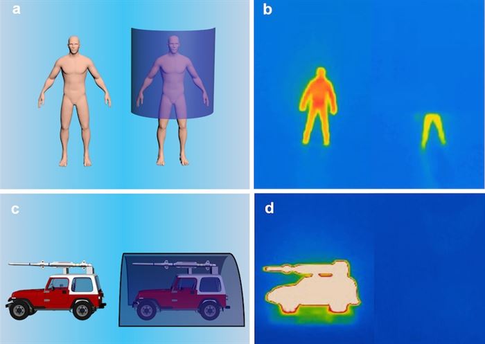 Before and after of stealth sheet blocking infared detection