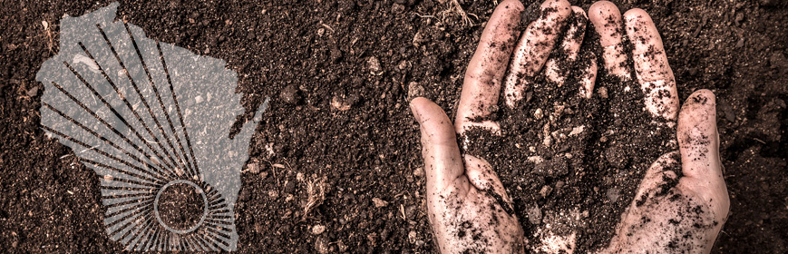 Closeup of hands scooping up soil