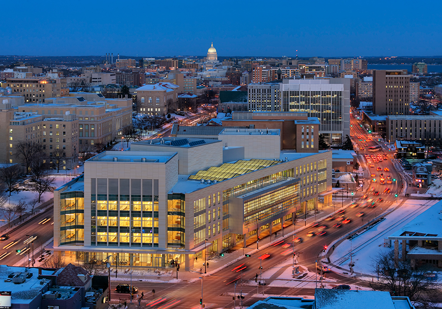 Discovery building at night