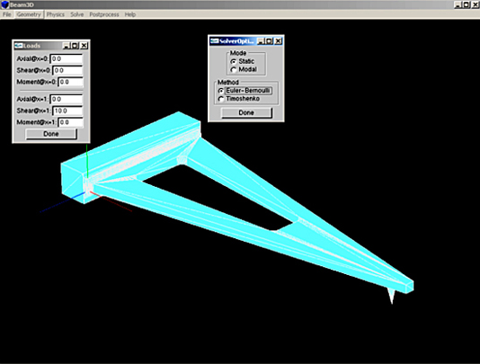 Screen shot of a microcantilever from a pilot implementation of the 3-D modeling software.