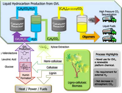 Liquid hydrocarbon production from GVL.